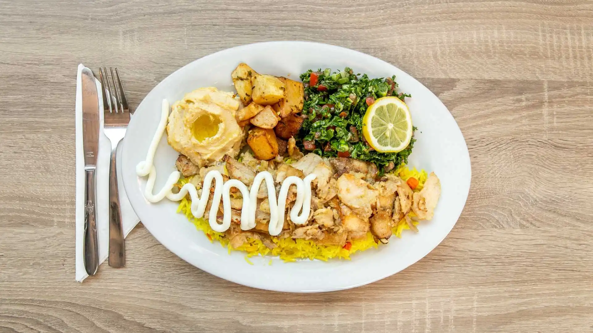 Delicious chicken platter at Captain Shawarma in Edmonton, AB