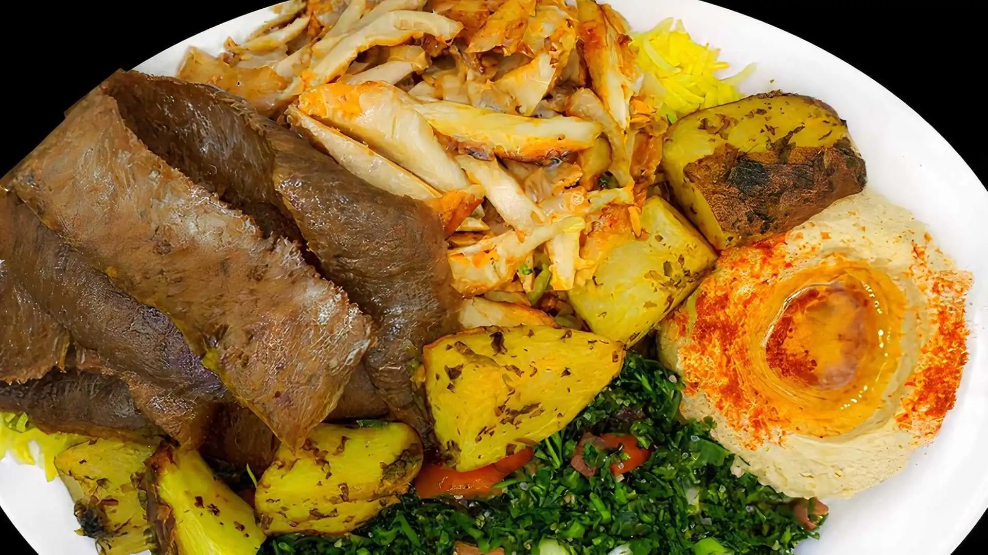 Delicious mixed platter at Captain Shawarma in Edmonton, AB